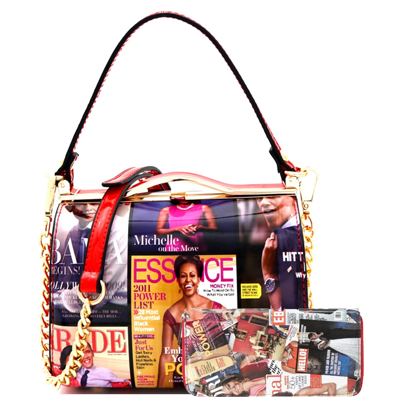 Red Michelle Obama Magazine Handbag Set - MB5265-AA706 - Click Image to Close
